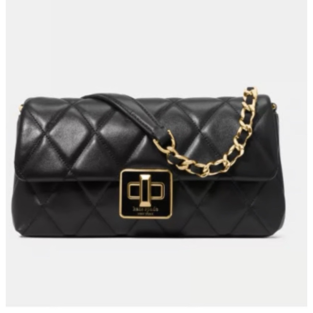 kate spade Black Quilted Shoulder Bag with Gold Chain